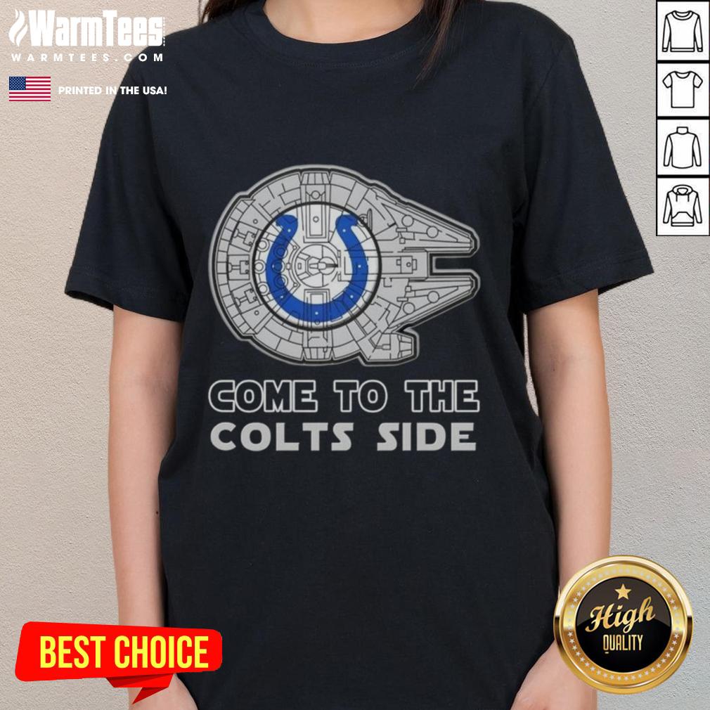 Happy Star Wars Come to the Indianapolis Colts Side ladies tee, featuring vibrant graphics and a stylish design for fans.