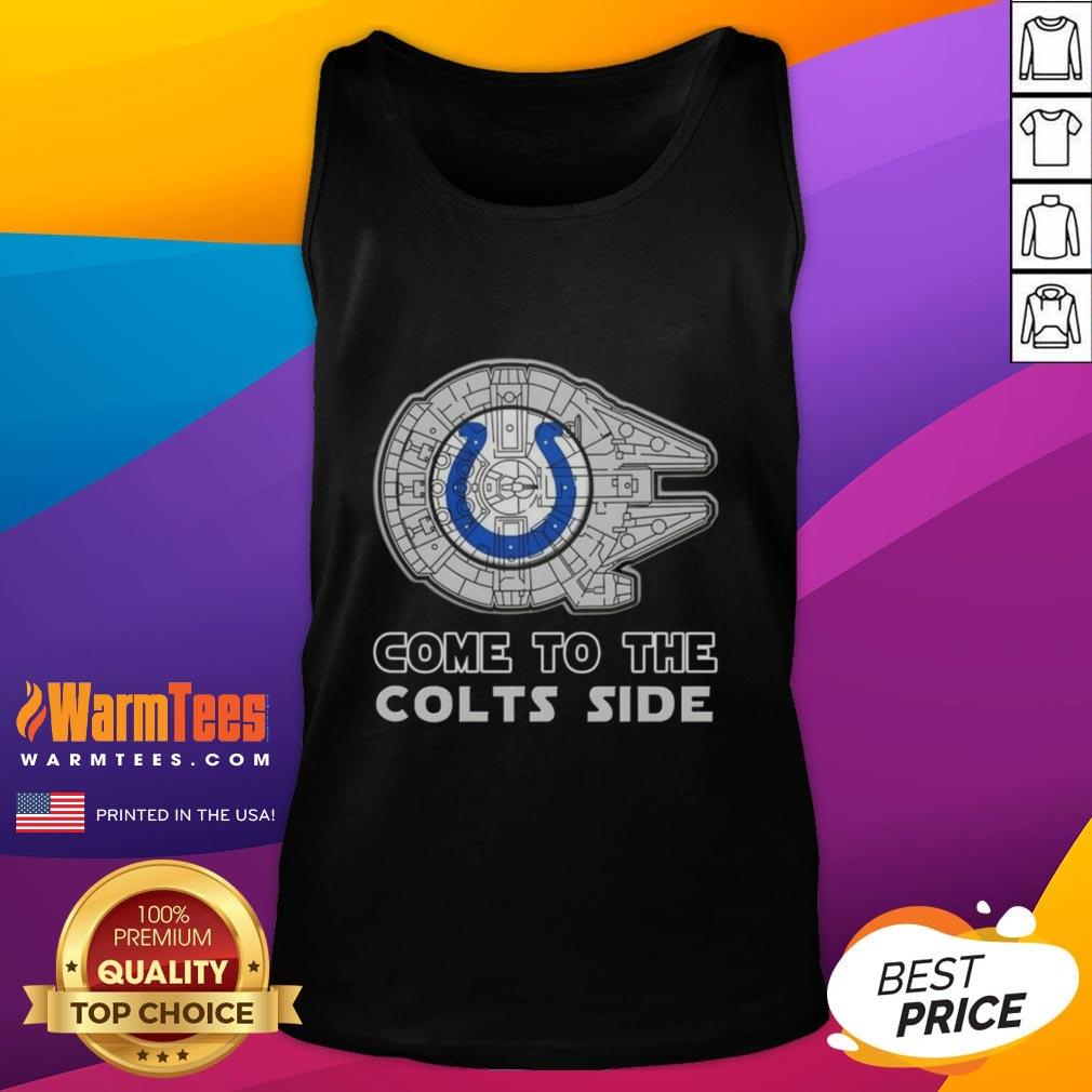 Alt Text: Happy Star Wars tank top featuring Indianapolis Colts logo, perfect for fans celebrating both franchises.