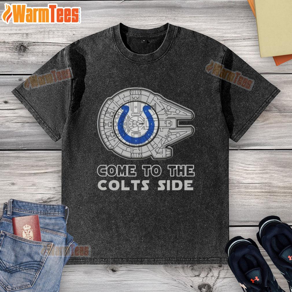 Happy Star Wars Come to the Indianapolis Colts Side washed t-shirt featuring vibrant graphics and a comfortable fit.