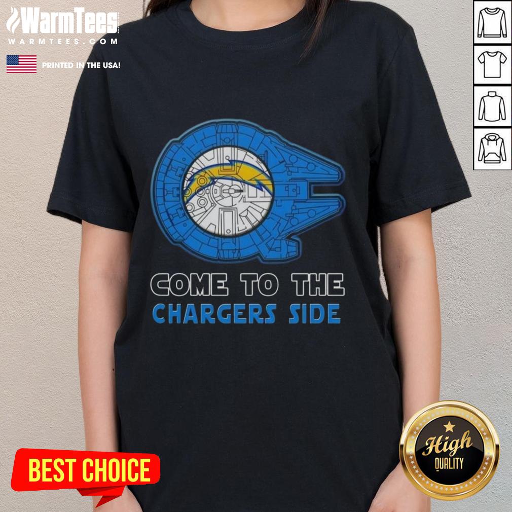 Happy Star Wars Come to the Los Angeles Chargers Side Ladies Tee featuring vibrant graphics and a comfortable fit.