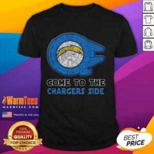 Happy Star Wars Come To The Los Angeles Chargers Side T-Shirt featuring a fun design for fans of both franchises.