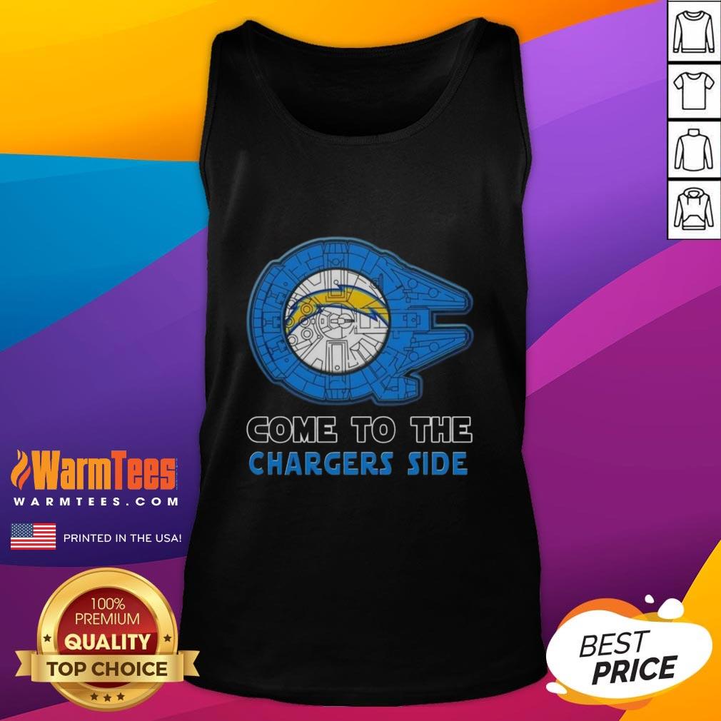 Happy Star Wars themed Los Angeles Chargers side tank top featuring vibrant graphics and a sporty design.