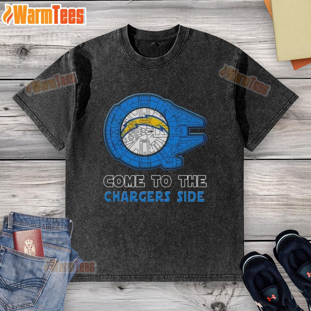 Happy Star Wars Come to the Los Angeles Chargers side washed t-shirt featuring vibrant graphics and a comfortable fit.