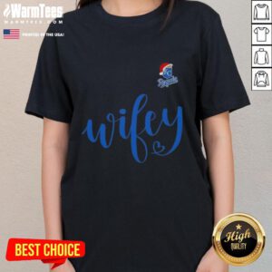 Happy Wifey Kansas City Royals Santa Hat Merry Christmas Ladies Tee featuring festive design and team spirit.
