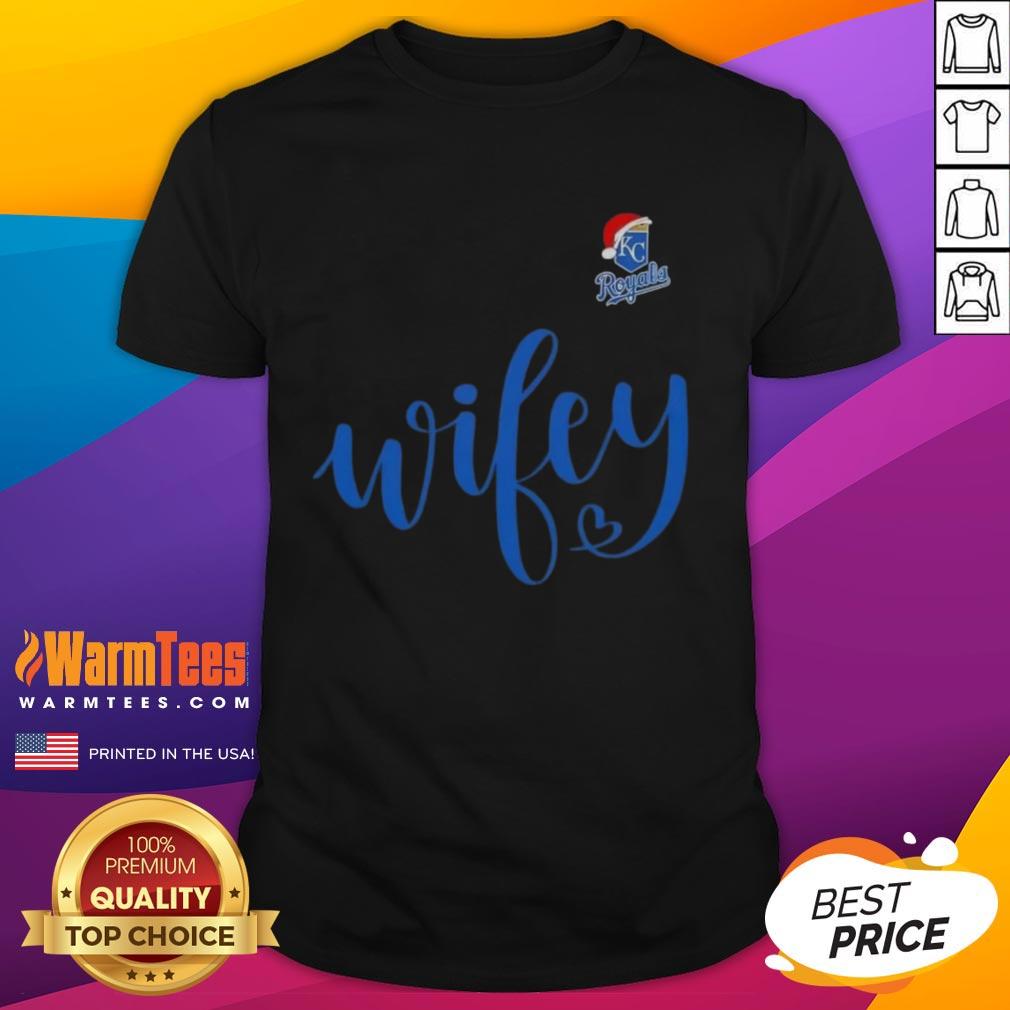 Happy Wifey Kansas City Royals Santa Hat Merry Christmas T-Shirt featuring festive design perfect for holiday cheer.