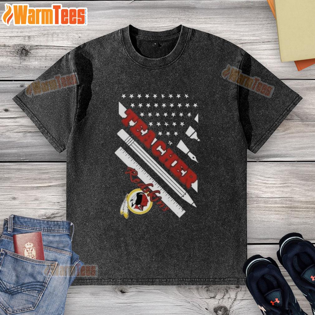 Hot Washington Redskins Football X Teacher American Flag Washed T-Shirt, perfect for fans and educators alike.
