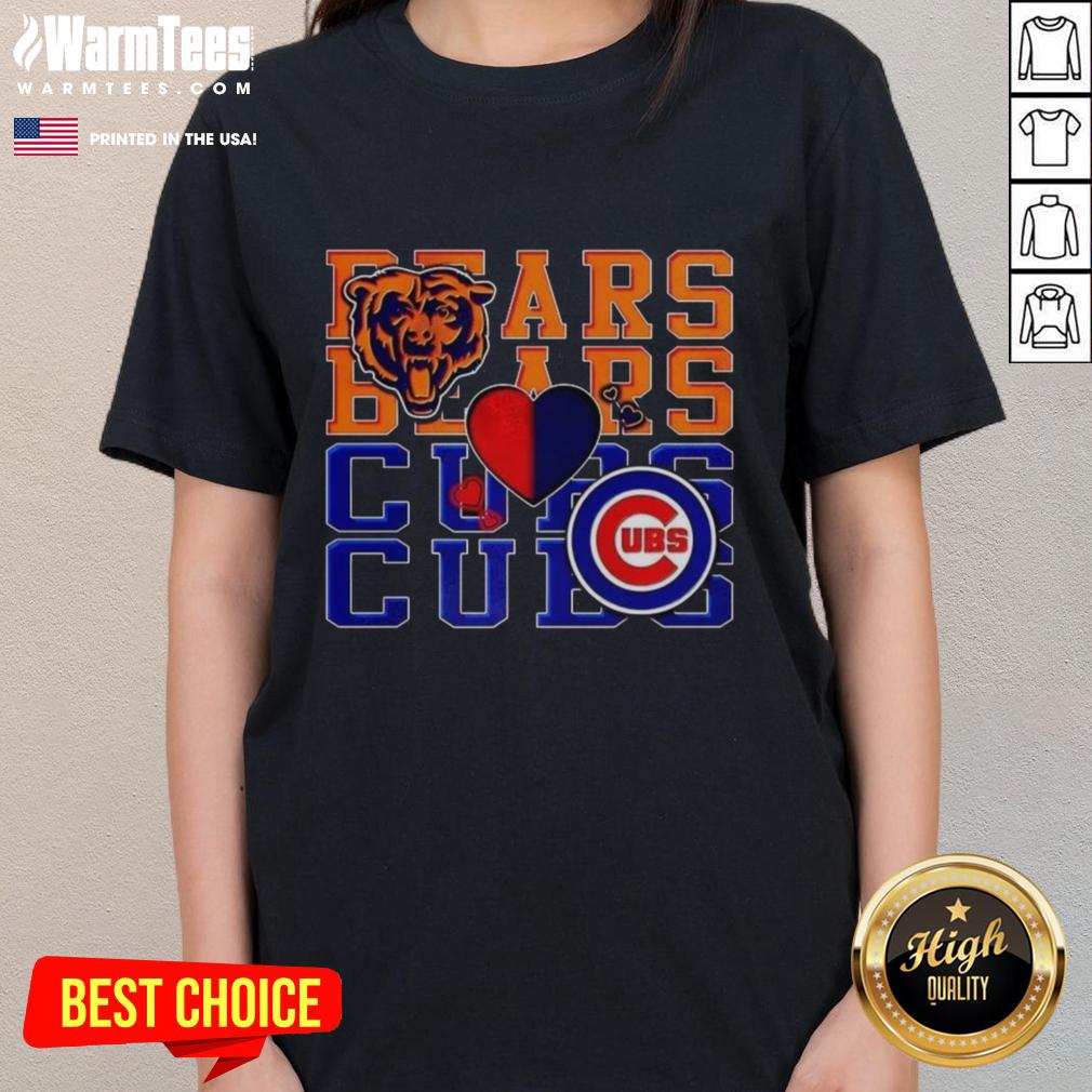 Nice Chicago Bears NFL and Chicago Cubs MLB sport lover ladies tee, showcasing team logos and vibrant colors for fans.