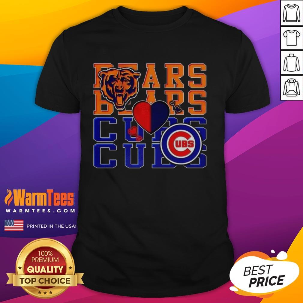 Alt Text: Chicago Bears NFL and Chicago Cubs MLB sport lover t-shirt featuring team logos and vibrant colors, perfect for fans.