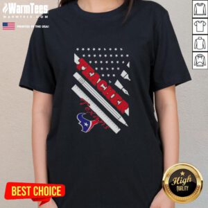 Nice Houston Texans Football X Teacher American Flag Ladies Tee featuring vibrant design for football fans.