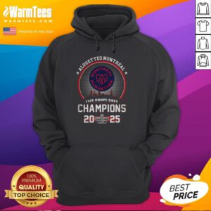 Alt Text: Montreal Alouettes 112E Grey Cup Champions 2025 hoodie featuring the city skyline design.