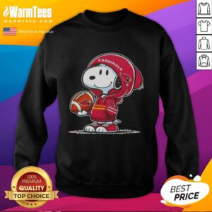 Alt Text: Snoopy in a hoodie supporting Arizona Cardinals, smiling at fans while wearing a Nice Peanuts sweatshirt.