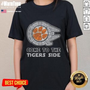 Alt Text: Ladies' Nice Star Wars Clemson Tigers T-shirt featuring a stylish design for fans of both franchises.