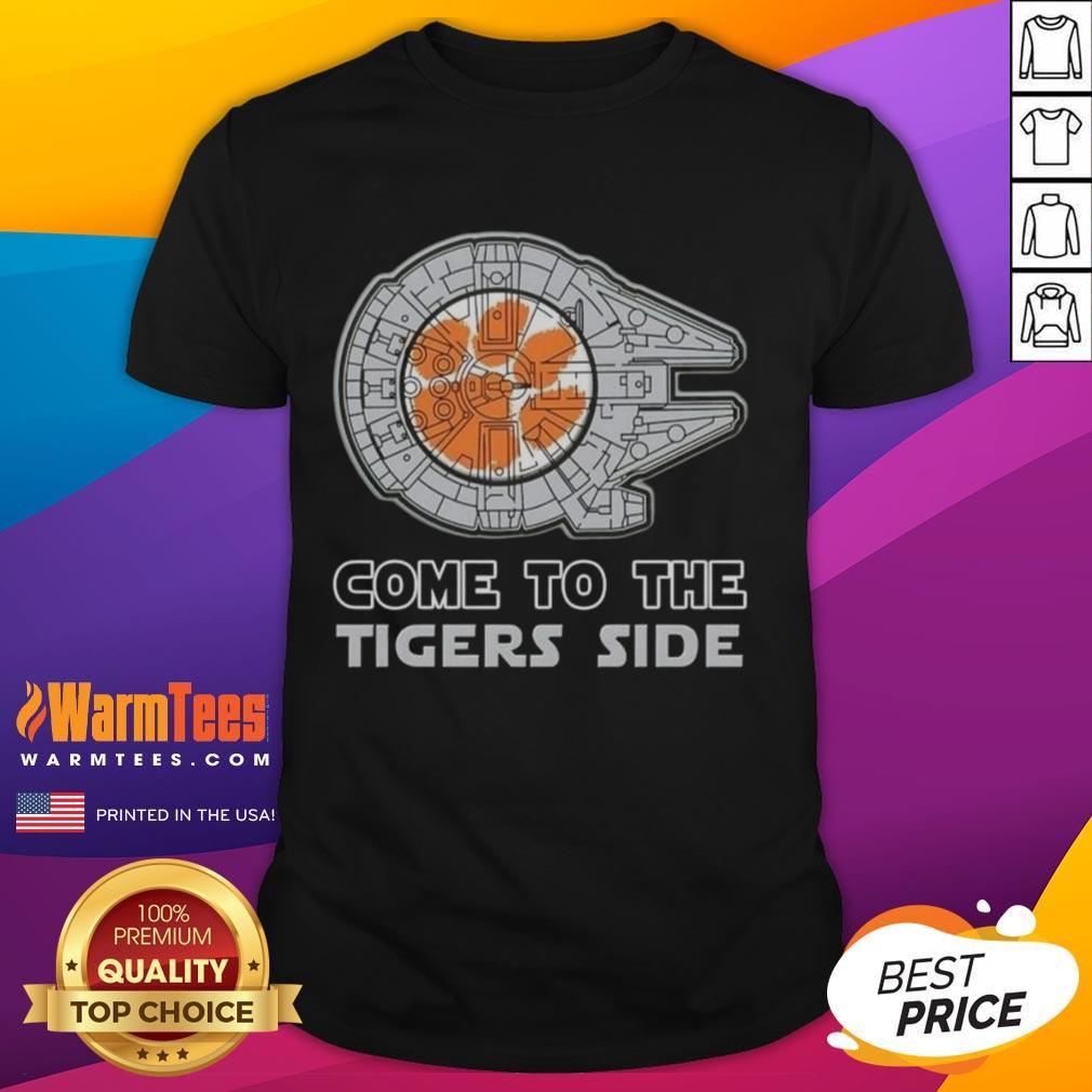 Star Wars-themed 'Come To The Clemson Tigers Side' T-shirt featuring vibrant graphics and a bold design for fans.