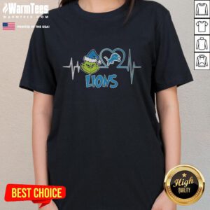 Nice The Grinch Heartbeat X Detroit Lions Football Lover Ladies Tee featuring festive design for fans.