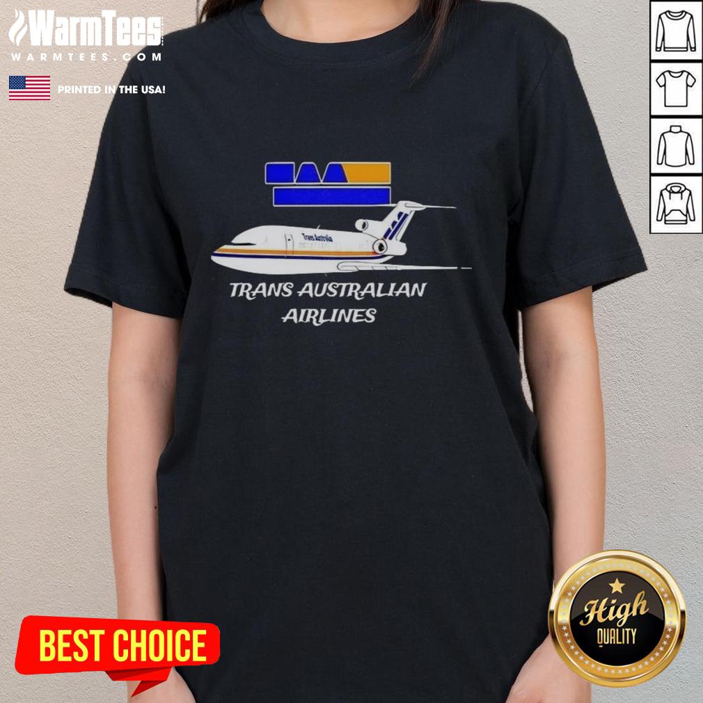 Nice Trans-Australian Airlines logo on a plane featured on a ladies tee, perfect for aviation enthusiasts.