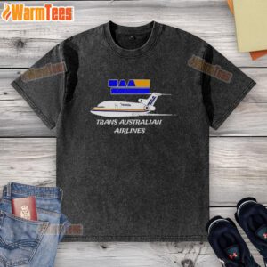 Nice Trans Australian Airlines logo on a plane design featured on a washed T-shirt for aviation enthusiasts.