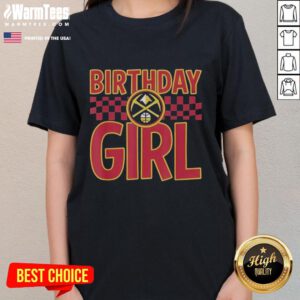 Official Denver Nuggets Birthday Girl Ladies Tee featuring team colors and logo, perfect for celebrating a special day.
