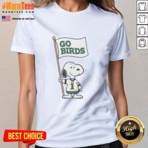 Official Snoopy X Philadelphia Eagles Football Go Birds retro ladies tee featuring Snoopy in Eagles gear.
