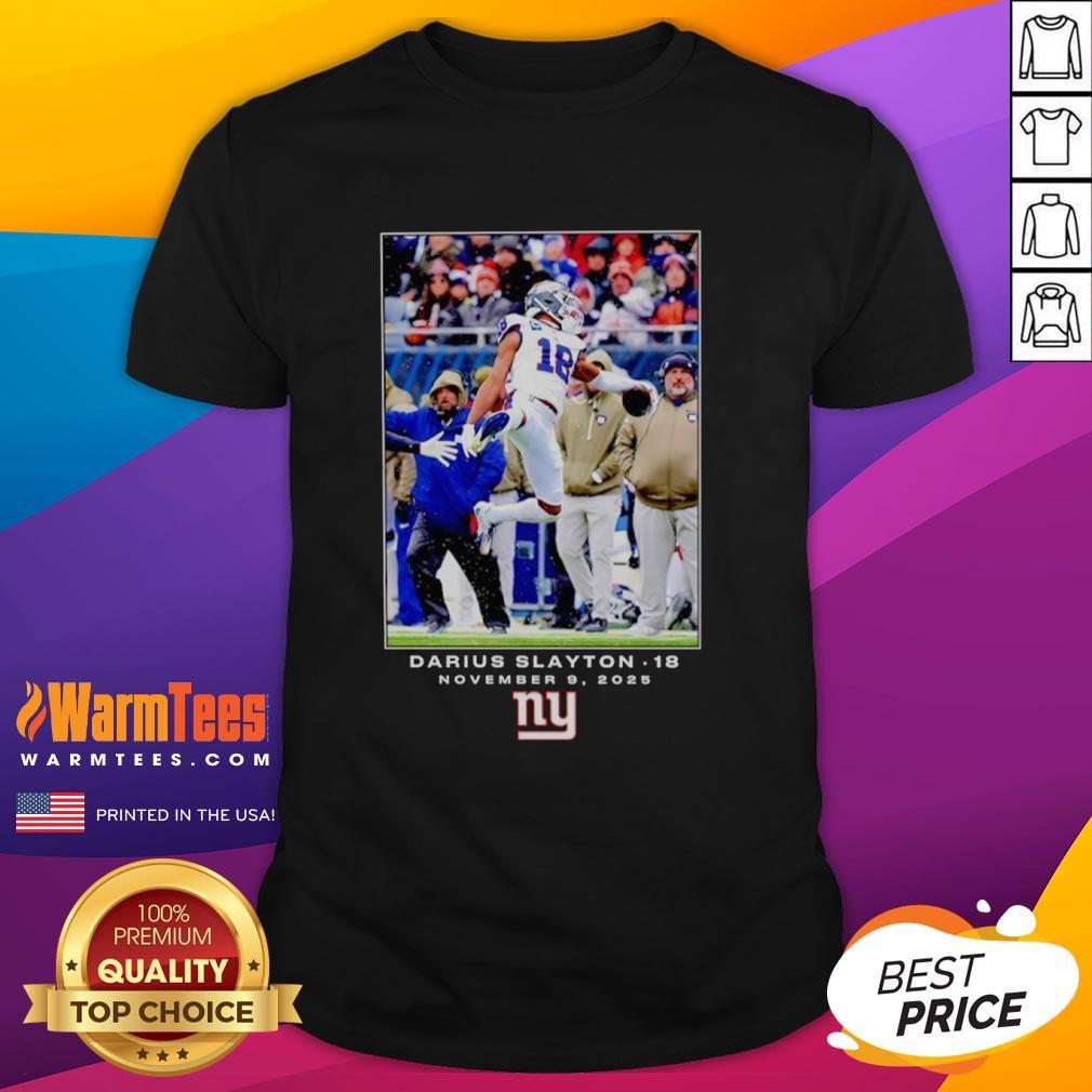 Alt Text: Premium Darius Slayton New York Giants NFL Flash Features Week 10 T-Shirt showcasing team colors and logo design.