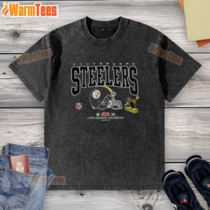 Alt Text: Premium Pittsburgh Steelers Football AFC North Division Est. 1933 logo on a washed t-shirt, perfect for fans.