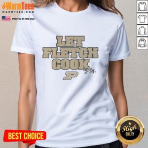 Alt Text: Premium Purdue Boilermakers basketball tee featuring Fletcher Loyer's Let Fletch Cook signature for ladies.