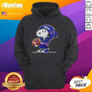 Alt Text: Snoopy in a New York Giants hoodie smiling at fans, showcasing Pretty Peanuts character charm and team spirit.