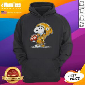 Alt Text: Snoopy in a hoodie smiles at fans, showcasing his Pittsburgh Steelers spirit in this cute Pretty Peanuts image.