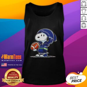 Snoopy in a Seahawks hoodie smiles at fans, featured on a tank top design inspired by Pretty Peanuts.