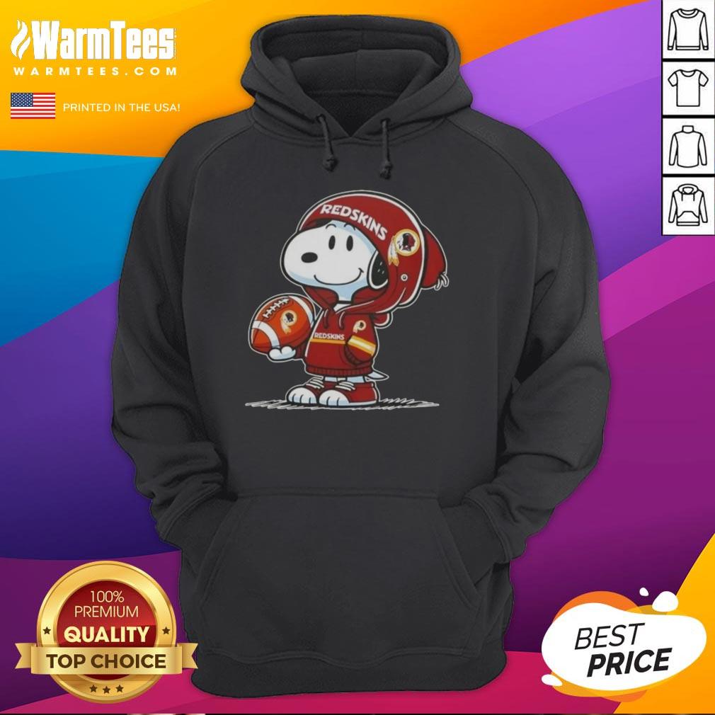 Pretty Peanuts Snoopy in a Washington Commanders hoodie, smiling at fans, showcasing team spirit and fun.