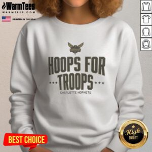 Top Hoops for Troops Charlotte Hornets basketball sweatshirt featuring team colors and logo, perfect for fans.