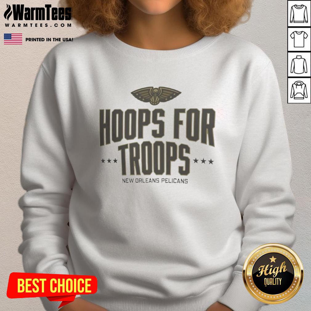 Alt Text: Cozy Top Hoops for Troops New Orleans Pelicans basketball sweatshirt showcasing team spirit and style.