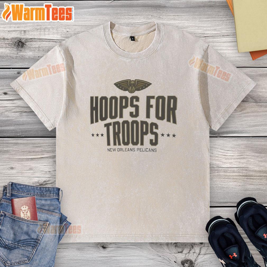 Top Hoops for Troops New Orleans Pelicans basketball washed t-shirt showcasing team logo and vibrant colors.