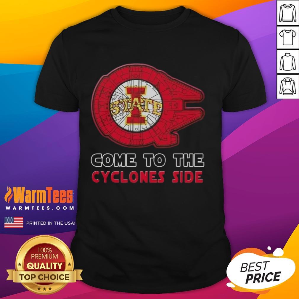 Top Star Wars Come To The Iowa State Cyclones Side T-Shirt featuring unique designs for fans of both franchises.