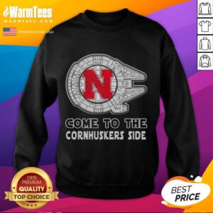 Top Star Wars Come to the Nebraska Cornhuskers side sweatshirt featuring iconic characters and team colors.