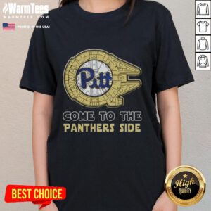 Top Star Wars Come to the Pittsburgh Panthers Side Ladies Tee featuring a stylish design for fans of both franchises.