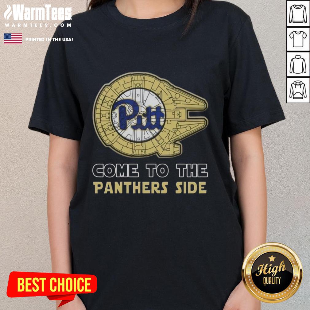 Top Star Wars Come to the Pittsburgh Panthers Side Ladies Tee featuring a stylish design for fans of both franchises.