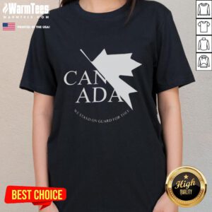 Awesome Canada We Stand On Guard For Thee Ladies Tee showcasing patriotic design, perfect for Canadian pride and fashion.