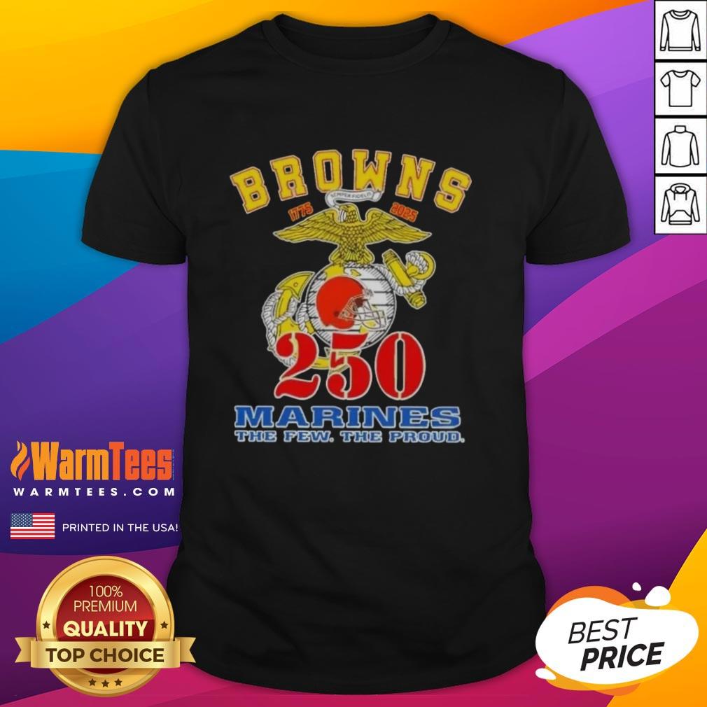 Awesome Cleveland Browns X U.S.M.C 250th Birthday Celebration T-Shirt featuring vibrant graphics and team colors.