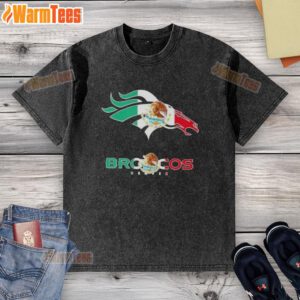Awesome Denver Broncos football t-shirt featuring a vibrant Mexican flag logo design, perfect for fans.
