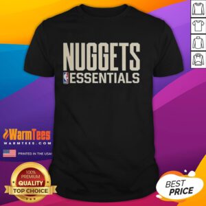 Awesome Denver Nuggets Essentials NBA logo T-shirt featuring a bold design, perfect for basketball fans and casual wear.