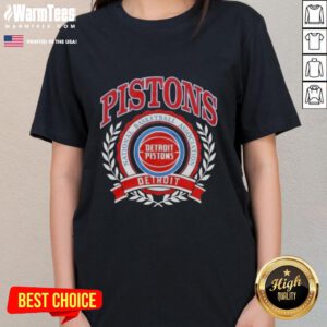 Ladies tee featuring the Awesome Detroit Pistons National Basketball Association crest in vibrant colors.