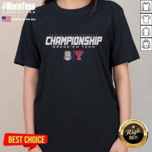 Awesome Texas Tech 2025 Big 12 Championship Wreck 'Em Tech ladies tee in vibrant color, perfect for fans.