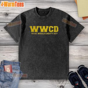 Awesome WWCD What Would Chesty Puller Do washed t-shirt featuring a bold design and military-inspired theme.