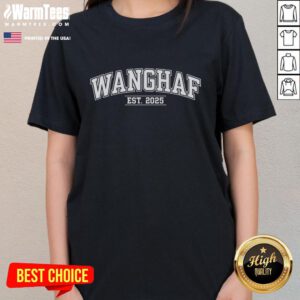 Awesome Wanghaf Est 2025 meme vintage university ladies tee showcasing a playful design for college fashion enthusiasts.