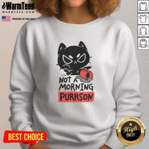 Funny cat not a morning purrson sweatshirt featuring a playful feline design, perfect for cat lovers and cozy wear.