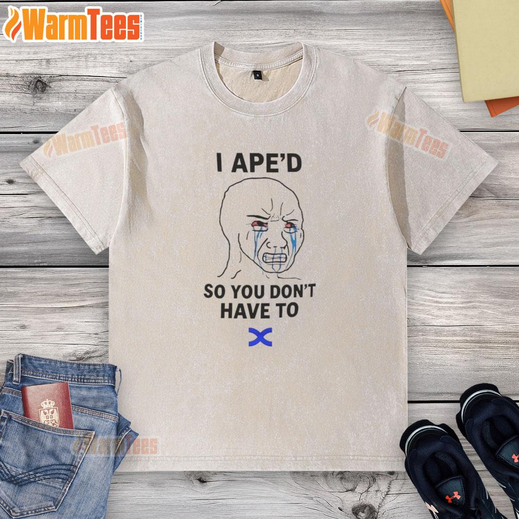 Funny 'I APED So You Don't Have To' washed t-shirt displayed on a hanger, perfect for casual wear and humor lovers.