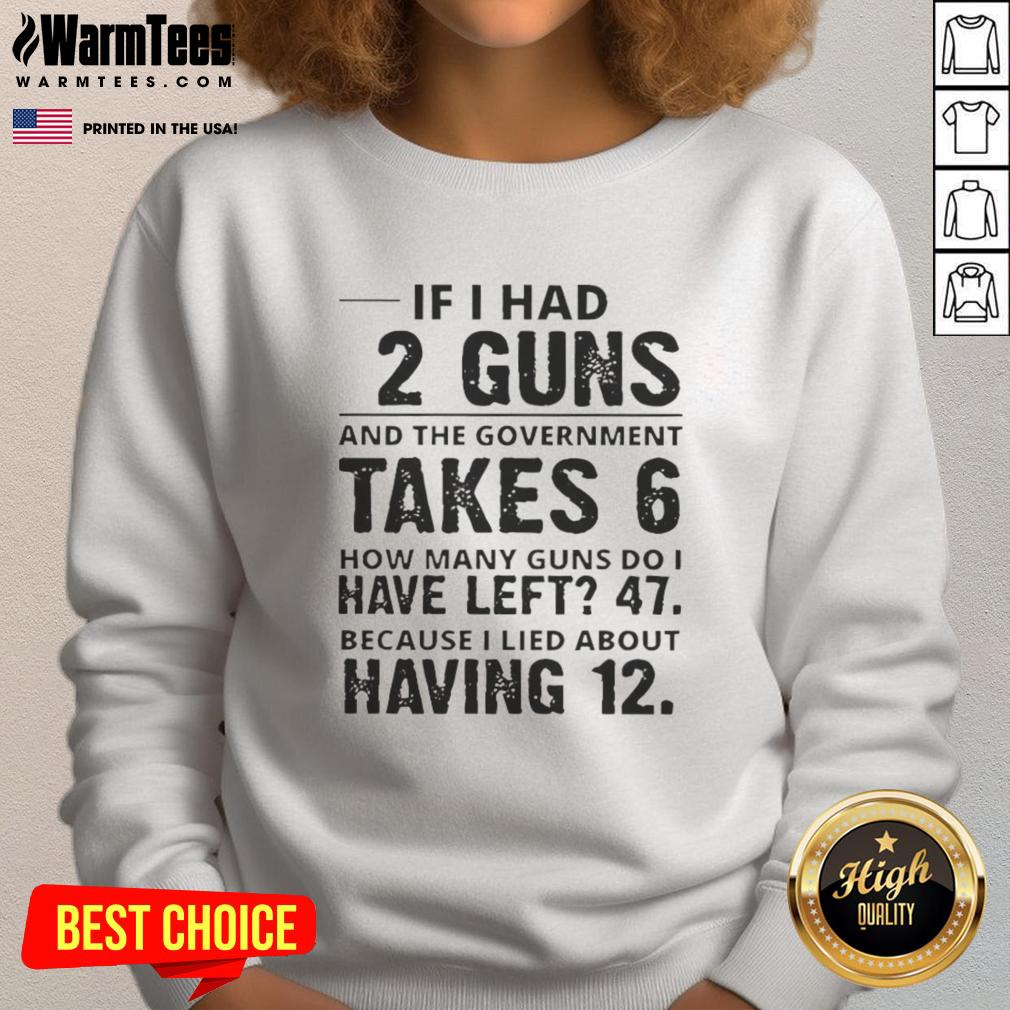 Funny sweatshirt design: 'If I had 12 guns and the government takes 6, how many guns do I have left?' humorous graphic.