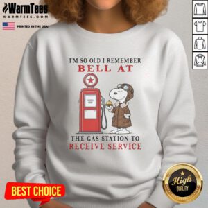 Retro Snoopy sweatshirt featuring 'I'm so old I remember the bell at the gas station' design, perfect for nostalgic fans.