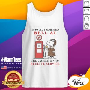Vintage tank top featuring Snoopy with the phrase about remembering gas station service bells.