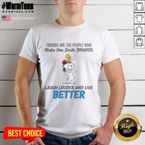 Alt Text: Happy Snoopy Friends T-Shirt featuring a cheerful design that expresses joy, laughter, and friendship for a brighter life.